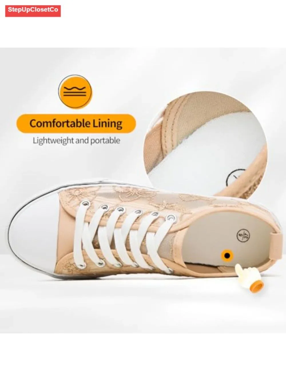 Women's Low-Top Lace-Up Mesh Canvas Sneakers with Embroidery Floral Design